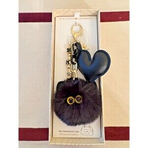 Eye Candy Los Angeles Fluffy Black Cat Bag Charm/Key Chain Gold Tone Accents